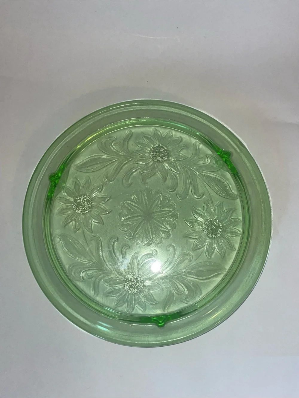 Vintage Jeannette Uranium Glass Cake Plate Sunflower Pattern Depression Glass
